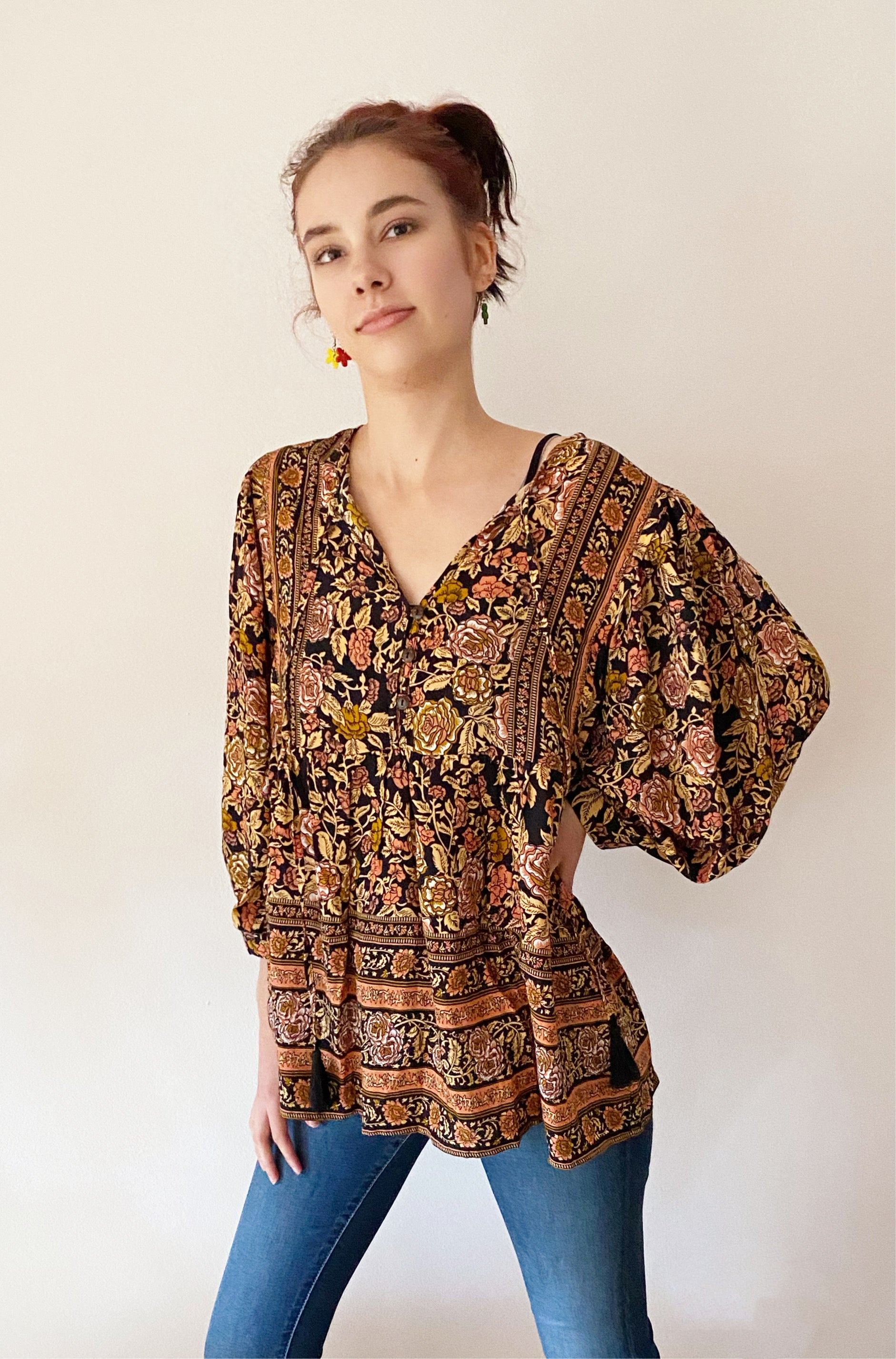 Young lady wearing a Boho blouse