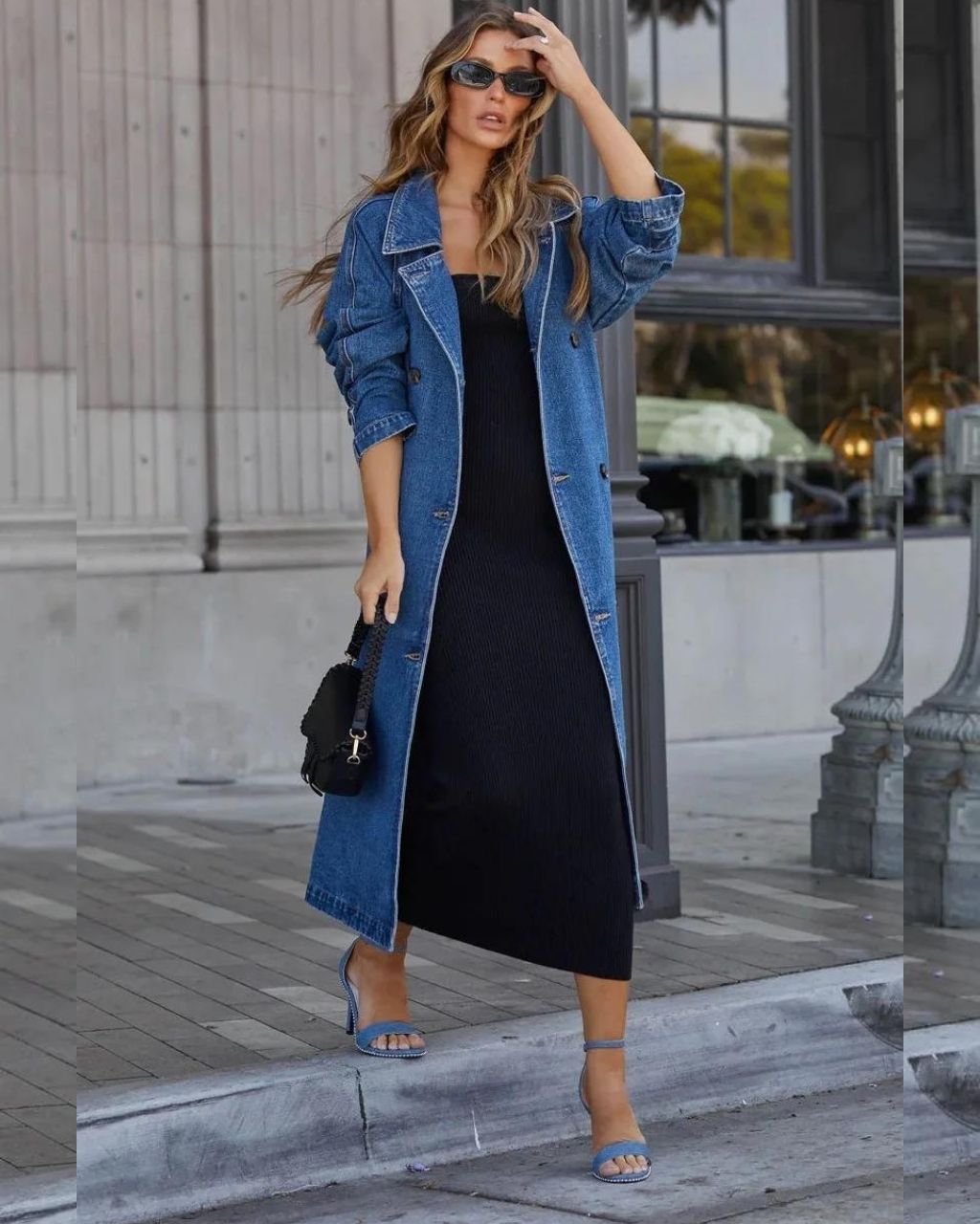 Lila Double-Breasted Longline Denim Jacket