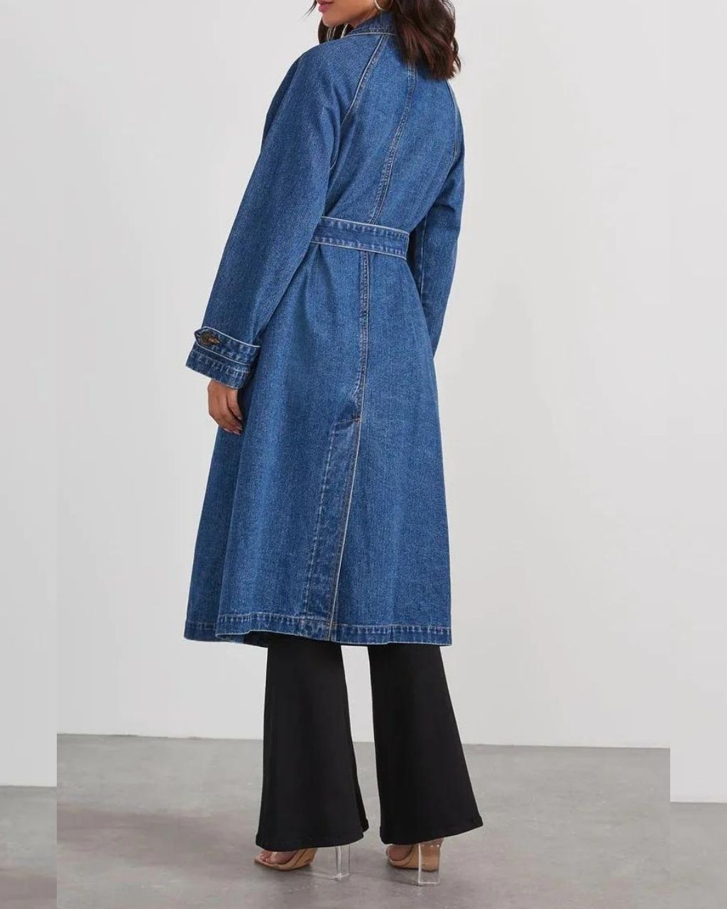 Lila Double-Breasted Longline Denim Jacket