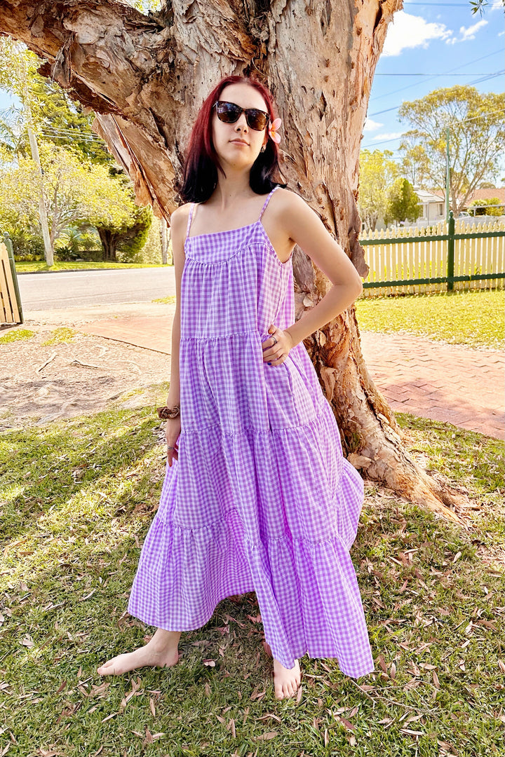 Willow Purple Gingham Maxi Dress