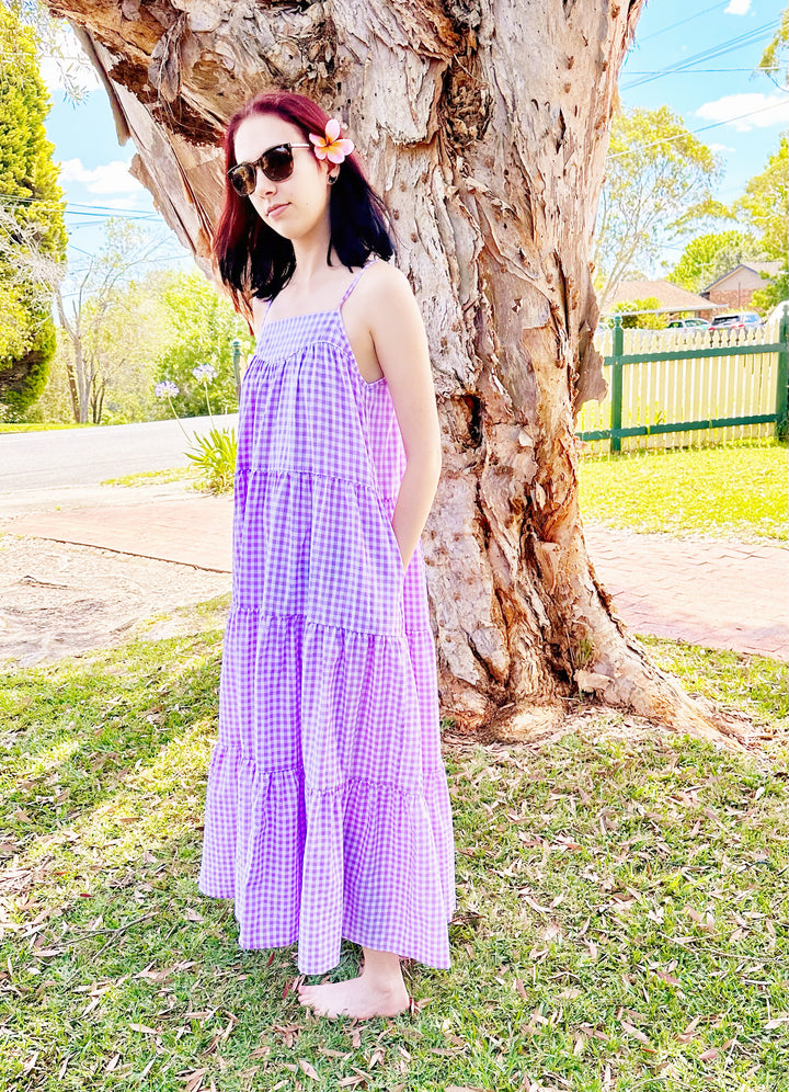 Willow Purple Gingham Maxi Dress