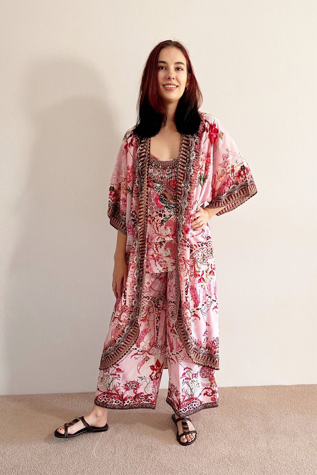 Pink Oasis Collection Medium Length Kimono