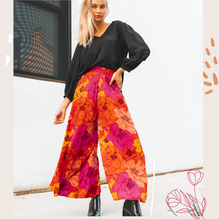 Soleil Wide Leg Floral Boho Pants Pink Orange - @Saucy Ladies