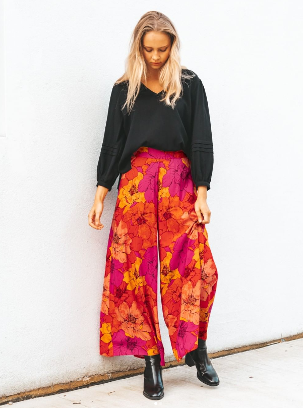 Soleil Wide Leg Floral Boho Pants Pink Orange - @Saucy Ladies