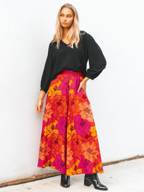 Soleil Wide Leg Floral Boho Pants Pink Orange - @Saucy Ladies