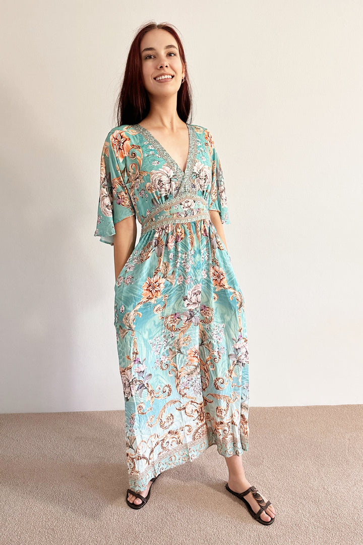 Celia Embellished V Neck Dress - Gems by Lorraine Designs