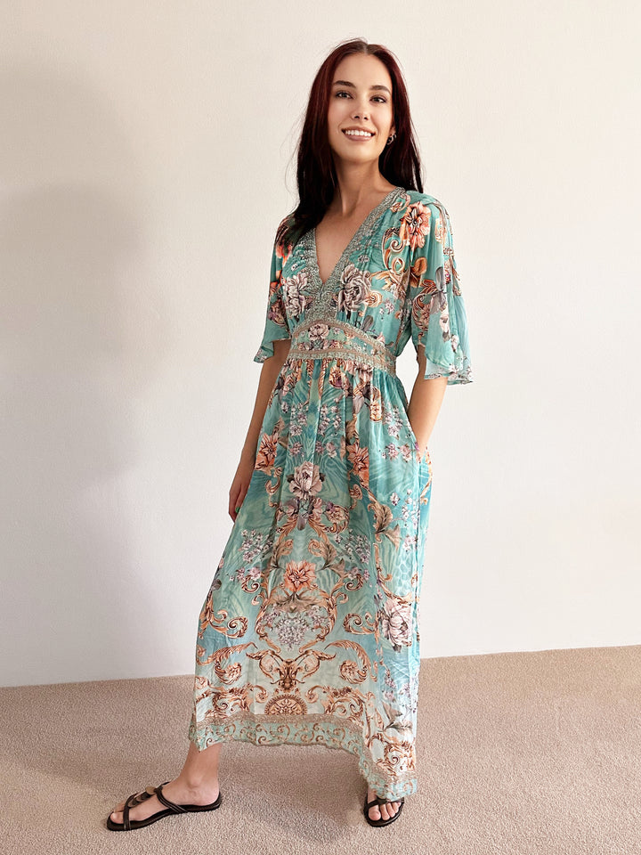 Celia Embellished V Neck Dress - Gems by Lorraine Designs