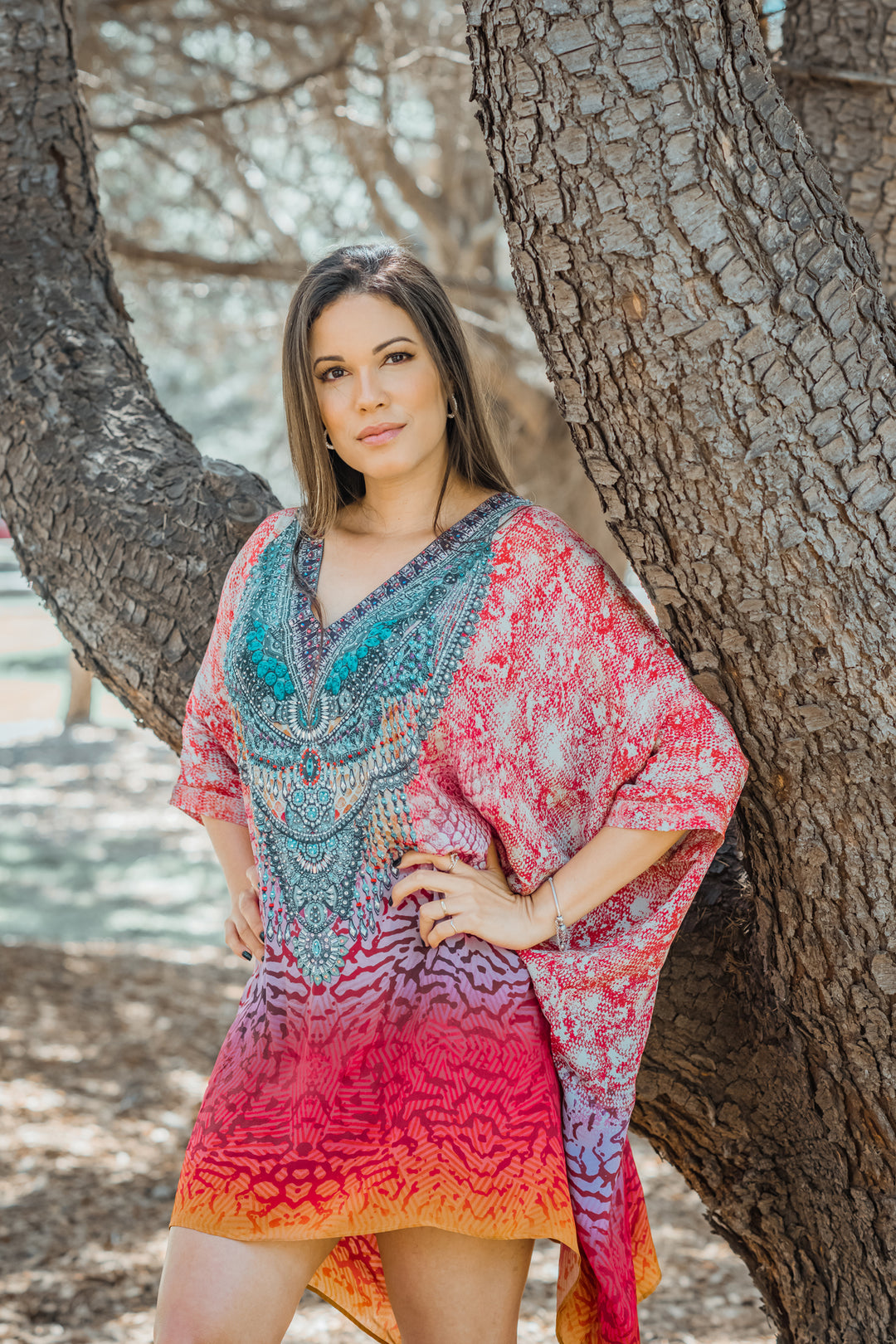 Desert Rose V-Neck Short Kaftan Dress - @Saucy Ladies