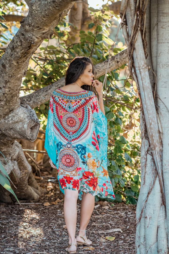 Aphrodite Cold Shoulder Short Kaftan - Azure Dream - @Saucy Ladies