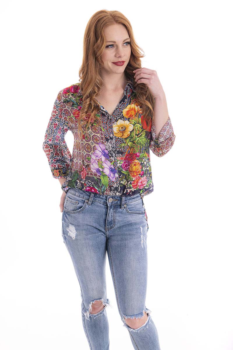 Poppy Garden Silk Blend Shirt - @Saucy Ladies