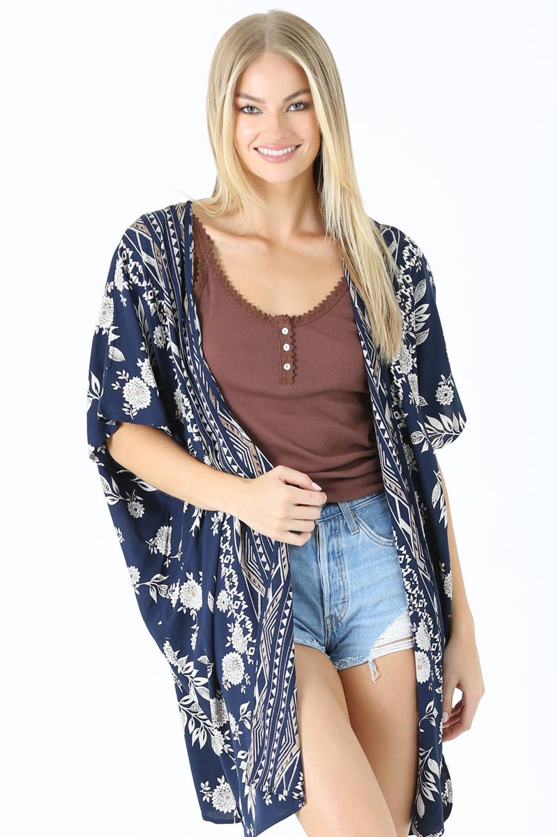 Amelia Navy Medium Length Kimono